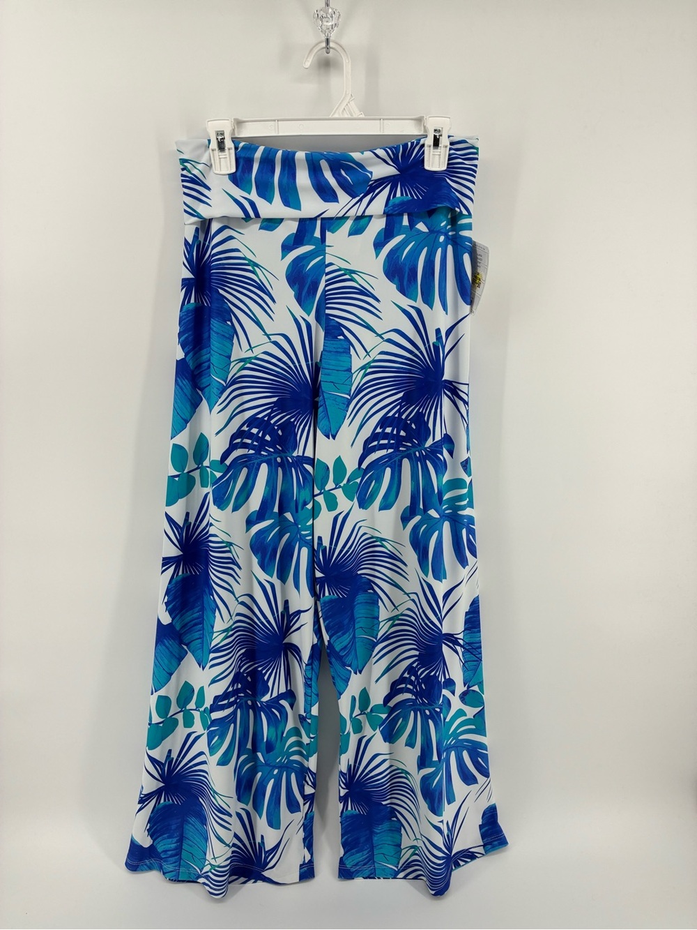 Tropical Blue Leaf Wide Leg Palazzo Pants UPF 50